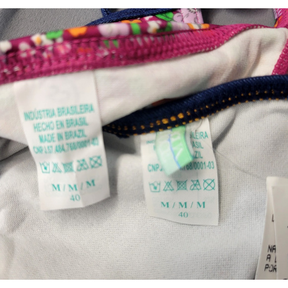 Agua Doce Brazilian Cheeky Bikini Swimsuit Womens M Triangle Top Floral Denim - Picture 6 of 16